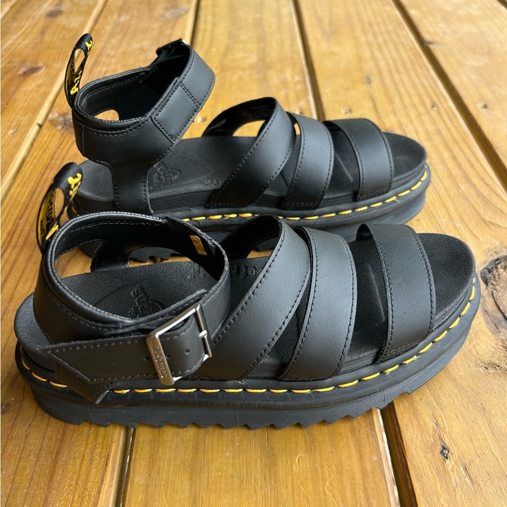 Dr. Martens - blaire hydro leather strap sandals, black, size: 8